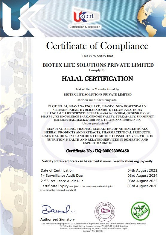 Biotex Life Solutions Certificate Halal